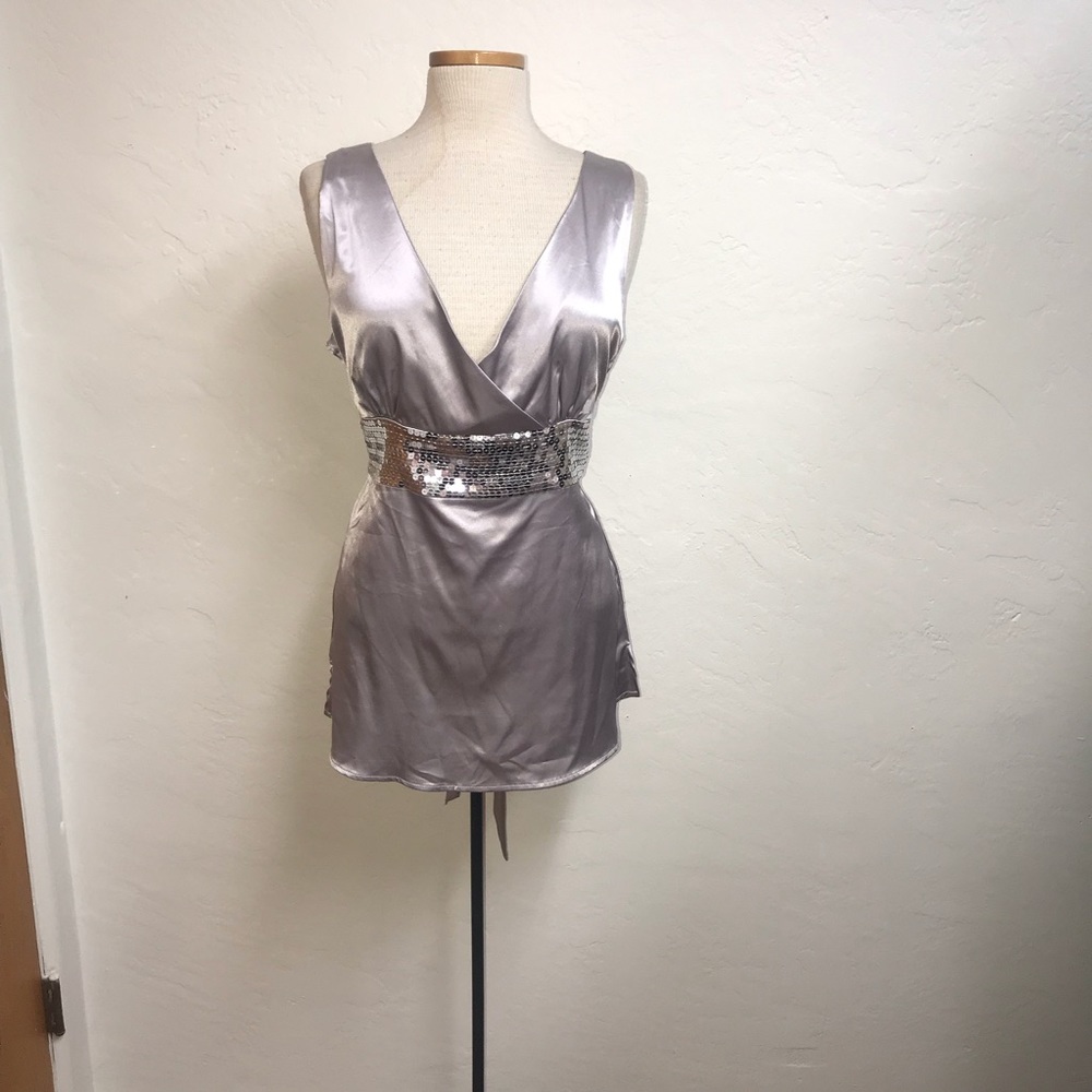 Silver Satin Top with Sequins L